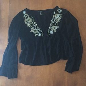 Black deep v long sleeved top